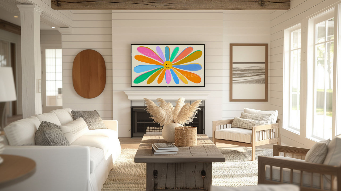 Retro Colourful Daisy 4K TV Art | Bright Vibrant Boho Flower 4K Art for TV Screen