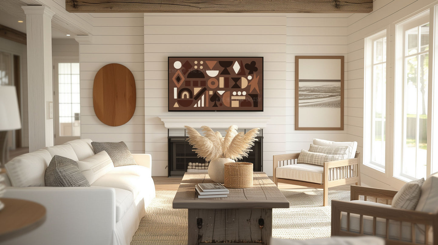 Brown Beige Cream Abstract Shapes 4K TV Art | Contemporary Mid Century Modern TV Art