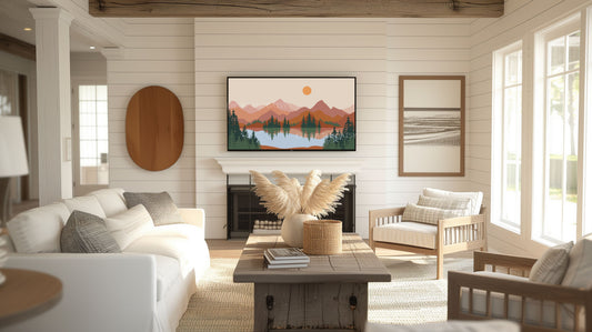 Boho Abstract Landscape 4K TV Art | Mid Century Modern Mountains Lake 4K TV Art