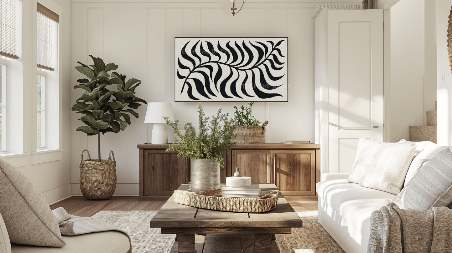 Black Beige Abstract Palm Leaf 4K TV Art | Boho Scandi Botanical TV Artwork 4K