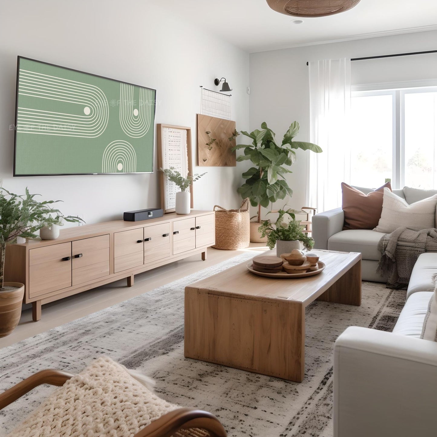 Sage Green Mid Century Modern Arches TV Art 4K | Geometric Minimal 4K TV Artwork