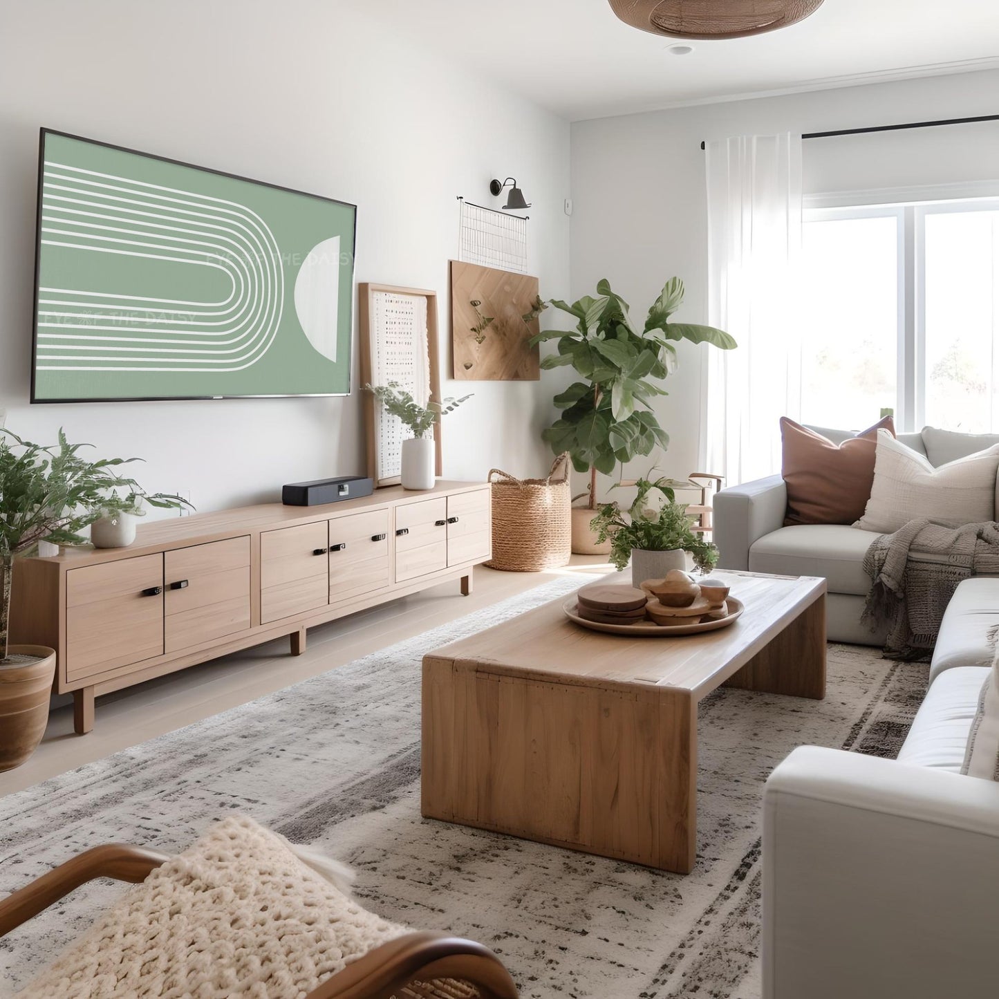 Sage Green Mid Century Modern 4K TV Art | Sage Green Minimal Arch Art for TV Screen