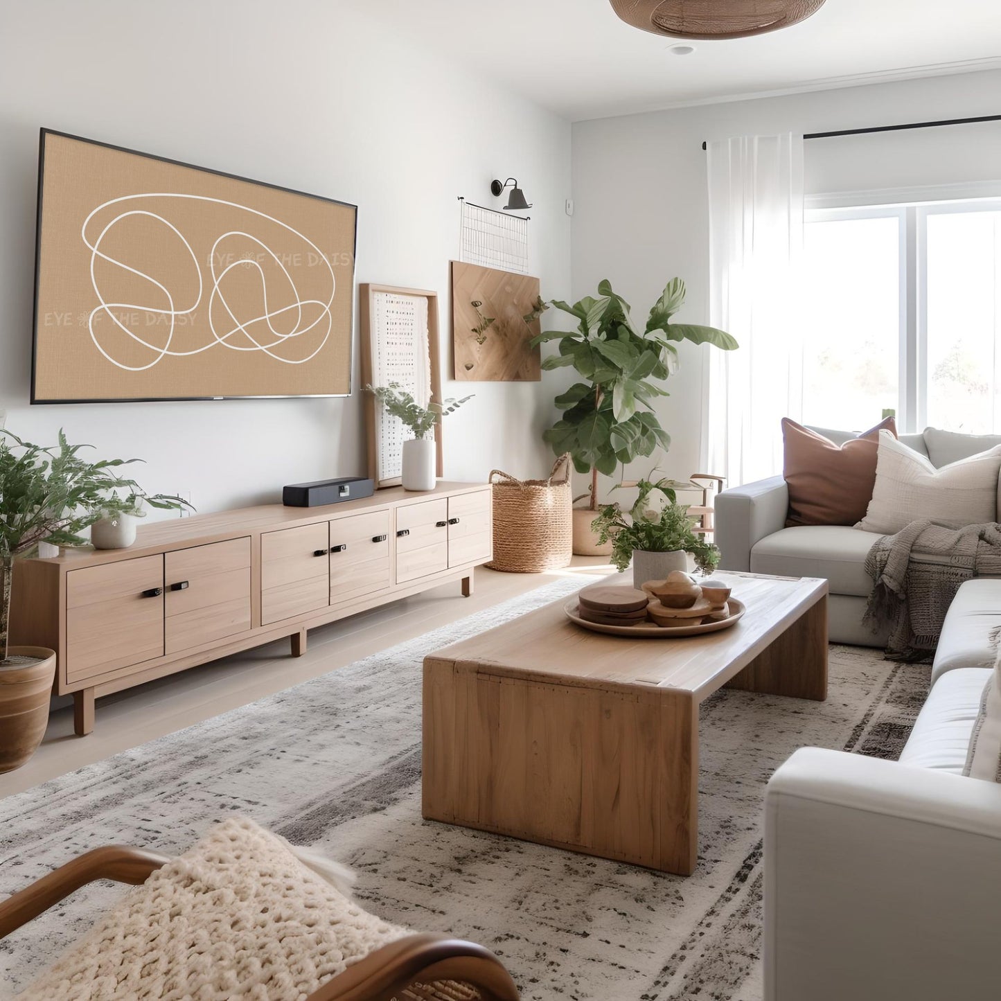 White Beige Boho Line Art 4K TV Art | Tan Minimal Abstract Scribble TV Artwork 4K