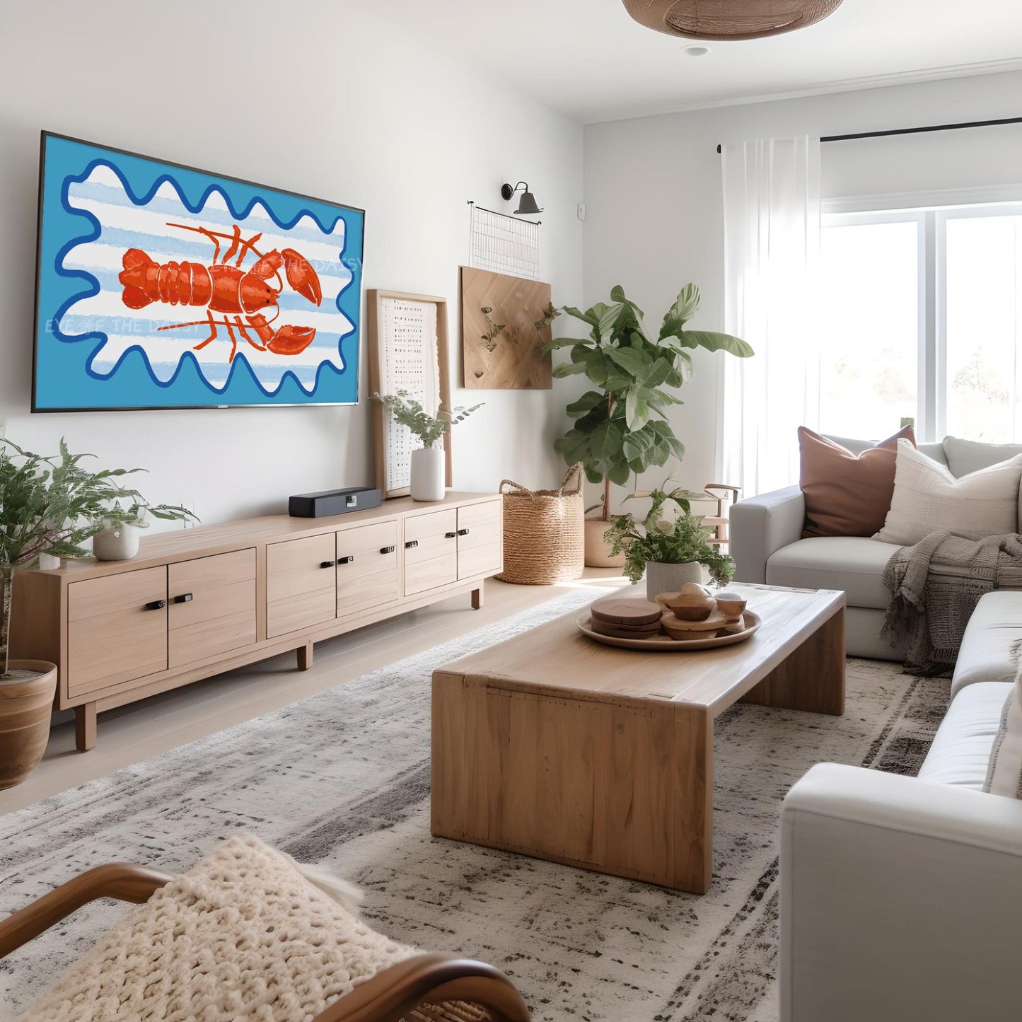 Hand Drawn Lobster 4K TV Art | Trendy Coastal 4K Art for TV Screen