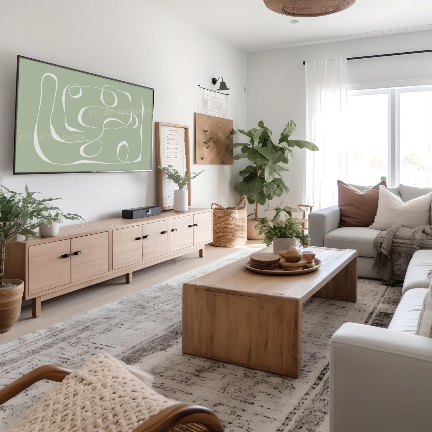 Sage Green Minimal Line Drawing 4K TV Art | Modern Boho Abstract TV Art 4K