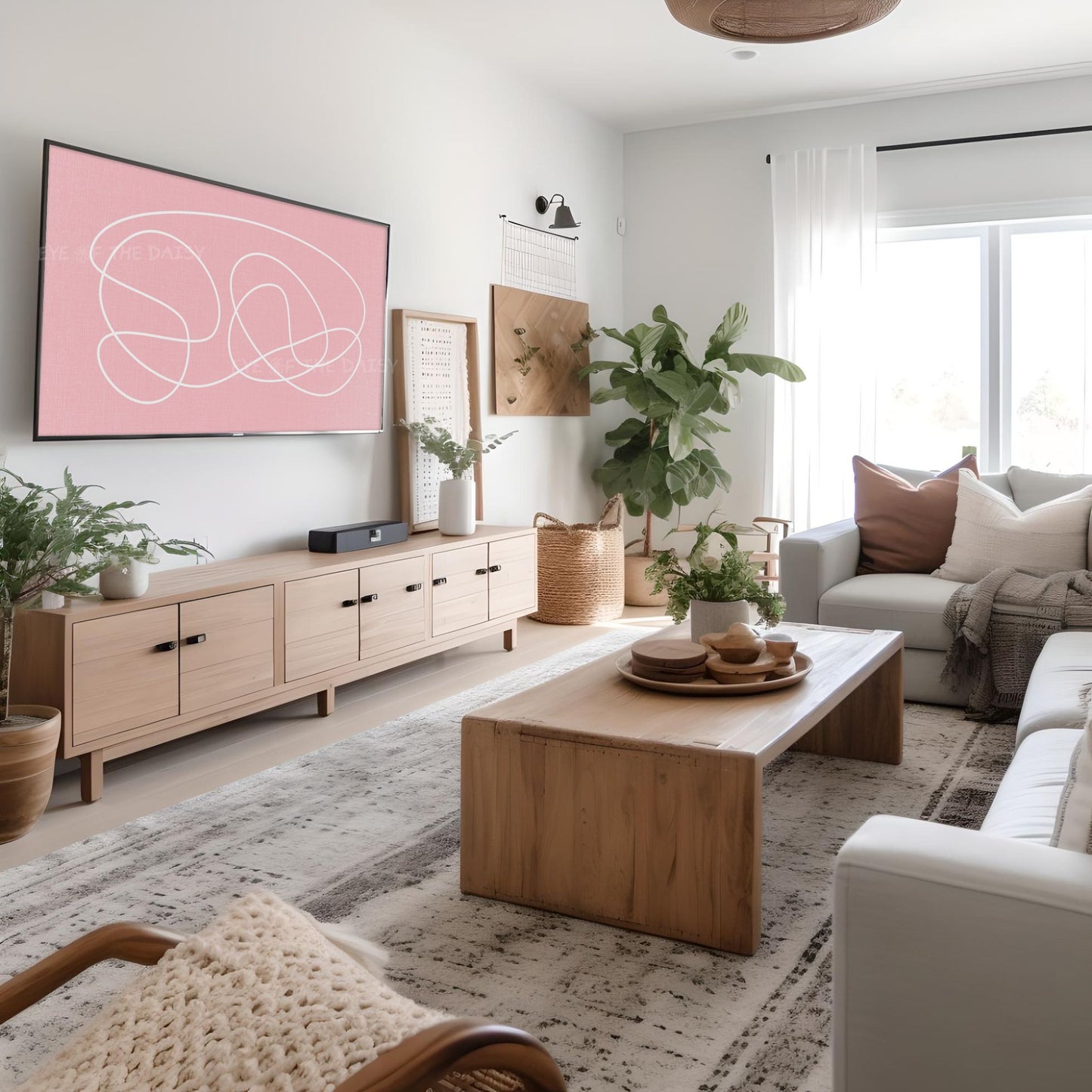 Blush Pink White Minimal 4K TV Art | Abstract Scribble Line Art for TV Screen