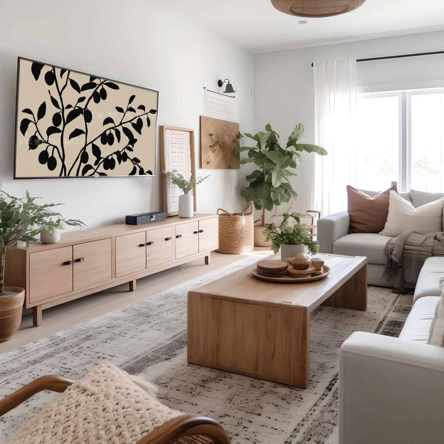 Black Beige Minimal Olive Tree TV Art 4K | Boho Abstract Botanical 4K TV Screen Art