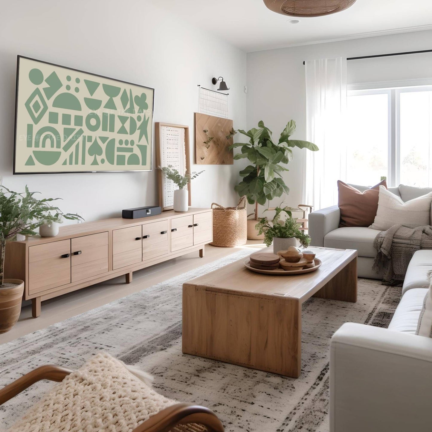 Sage Green Beige Abstract Shapes 4K TV Art | Boho Contemporary Geometric TV Art 4K