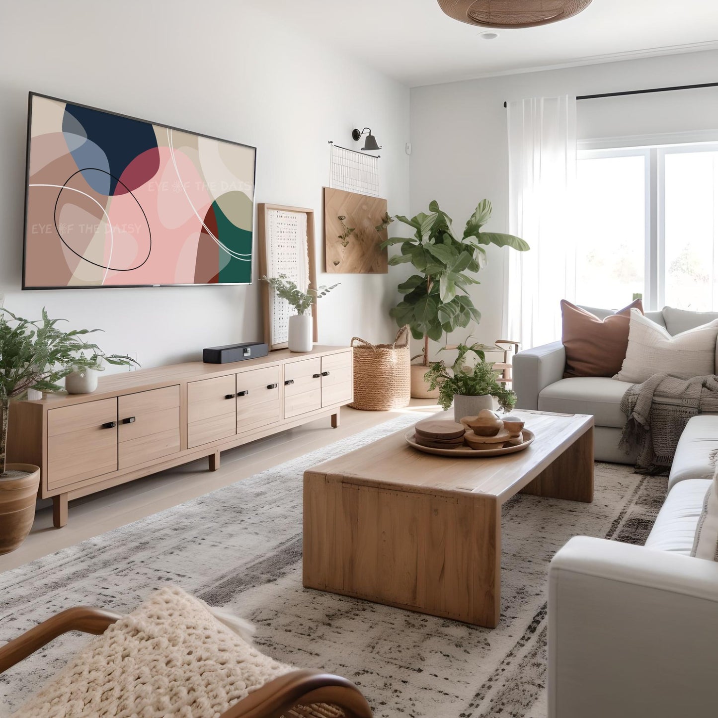 Navy Blue, Blush Pink & Forest Green Abstract 4K TV Art | Mid Century Modern TV Art