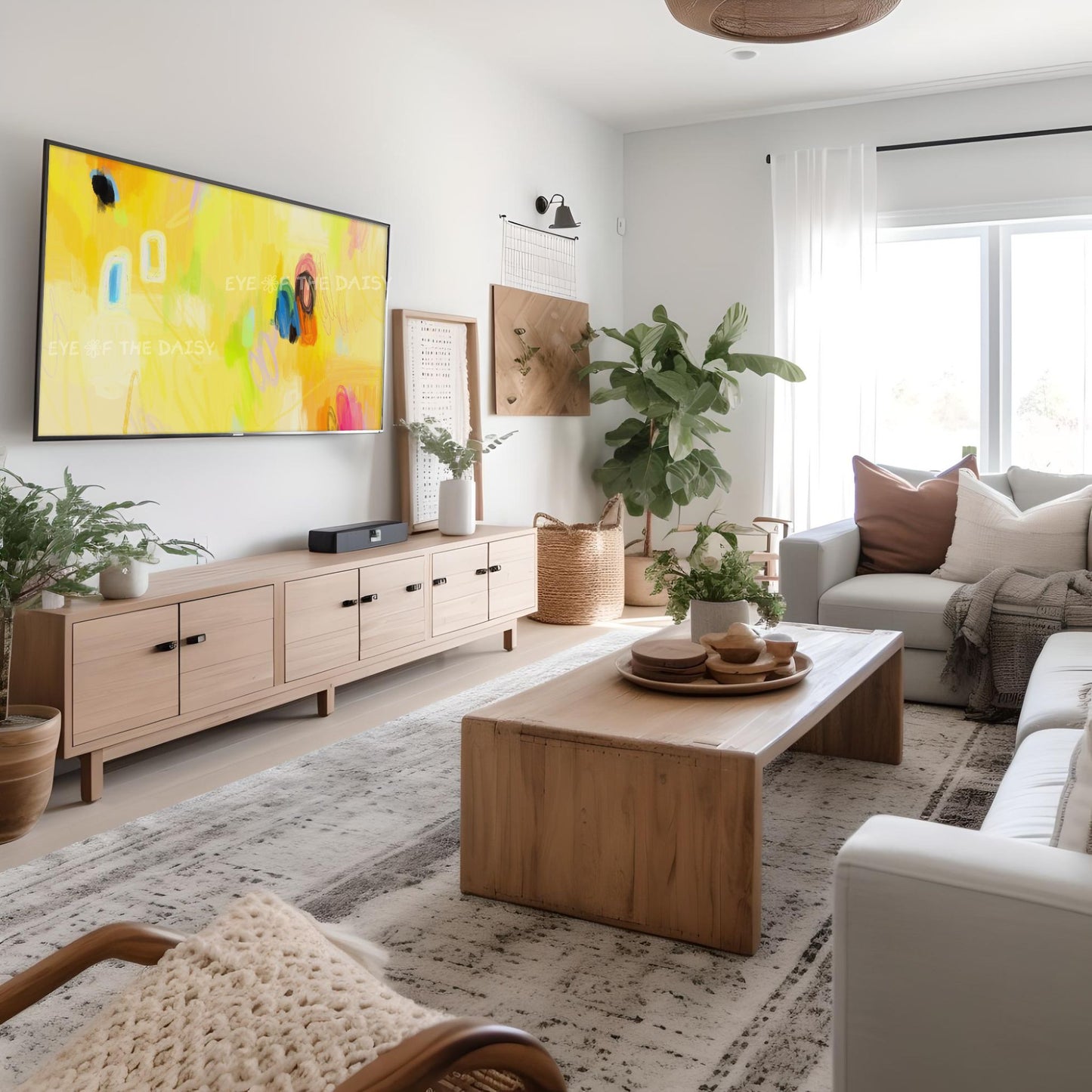 Vibrant Yellow Abstract Expressionist 4K TV Art | Bright Contemporary Digital Painting TV Art