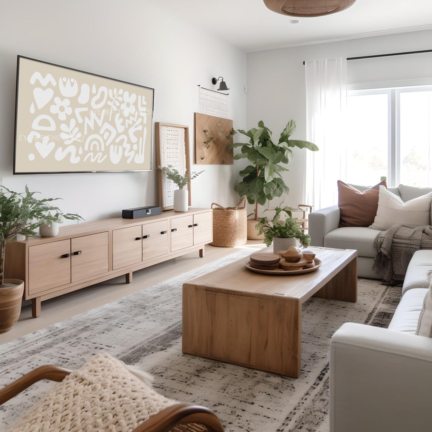 Beige White Boho Abstract Shapes 4K TV Art | Contemporary Neutral TV Art 4K