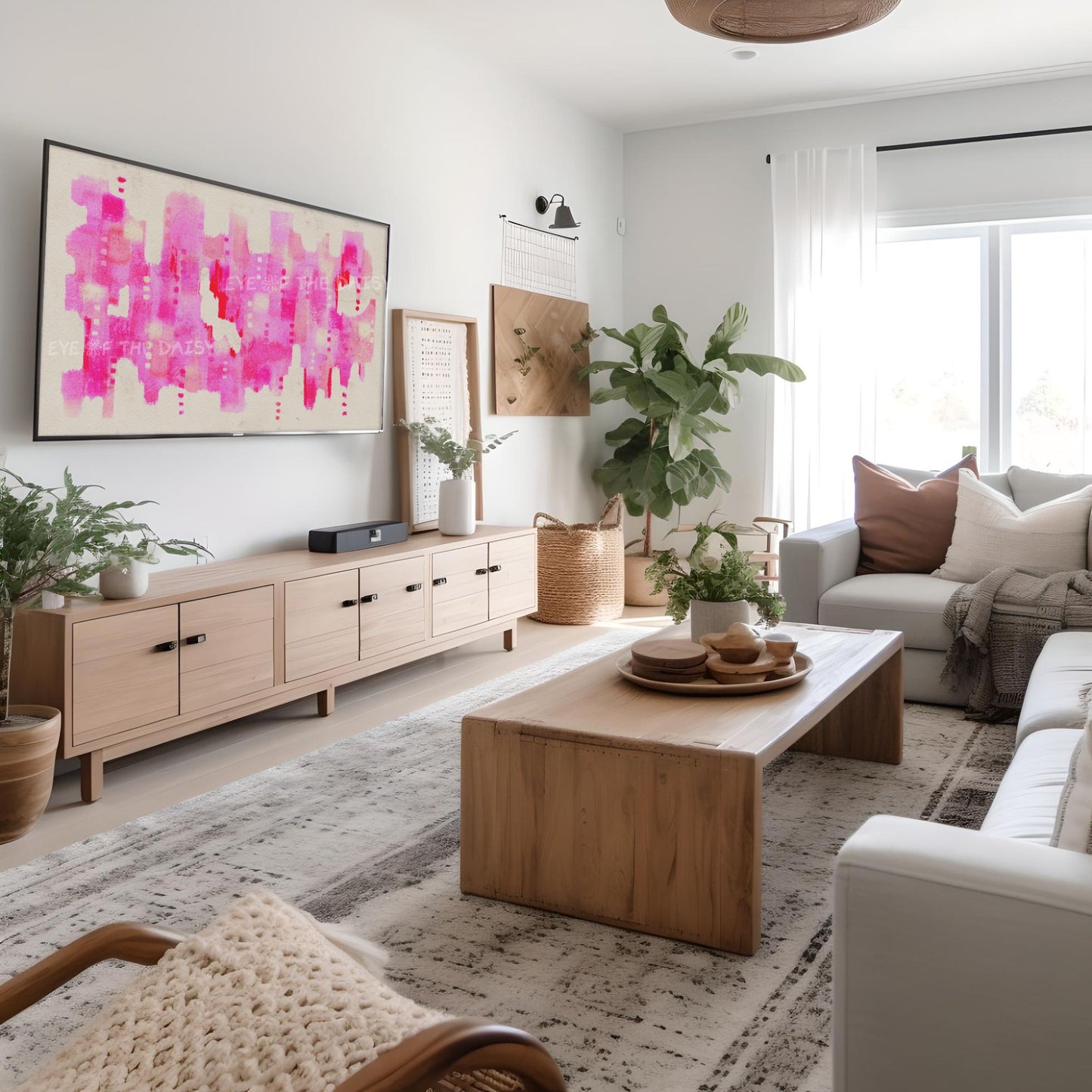 Bright Pink Beige Abstract Expressionist 4K TV Art | Vibrant Contemporary Digital Painting