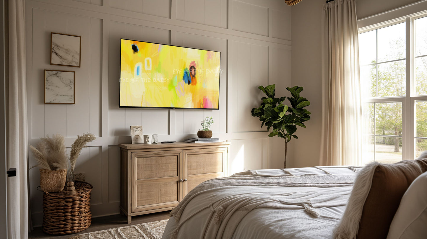 Vibrant Yellow Abstract Expressionist 4K TV Art | Bright Contemporary Digital Painting TV Art