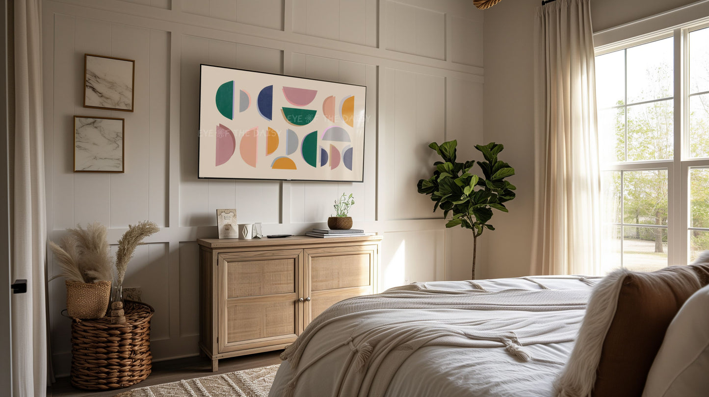 Mid Century Modern Semi-Circles 4K TV Art | Green Mustard Blush Pink Abstract TV Art 4K