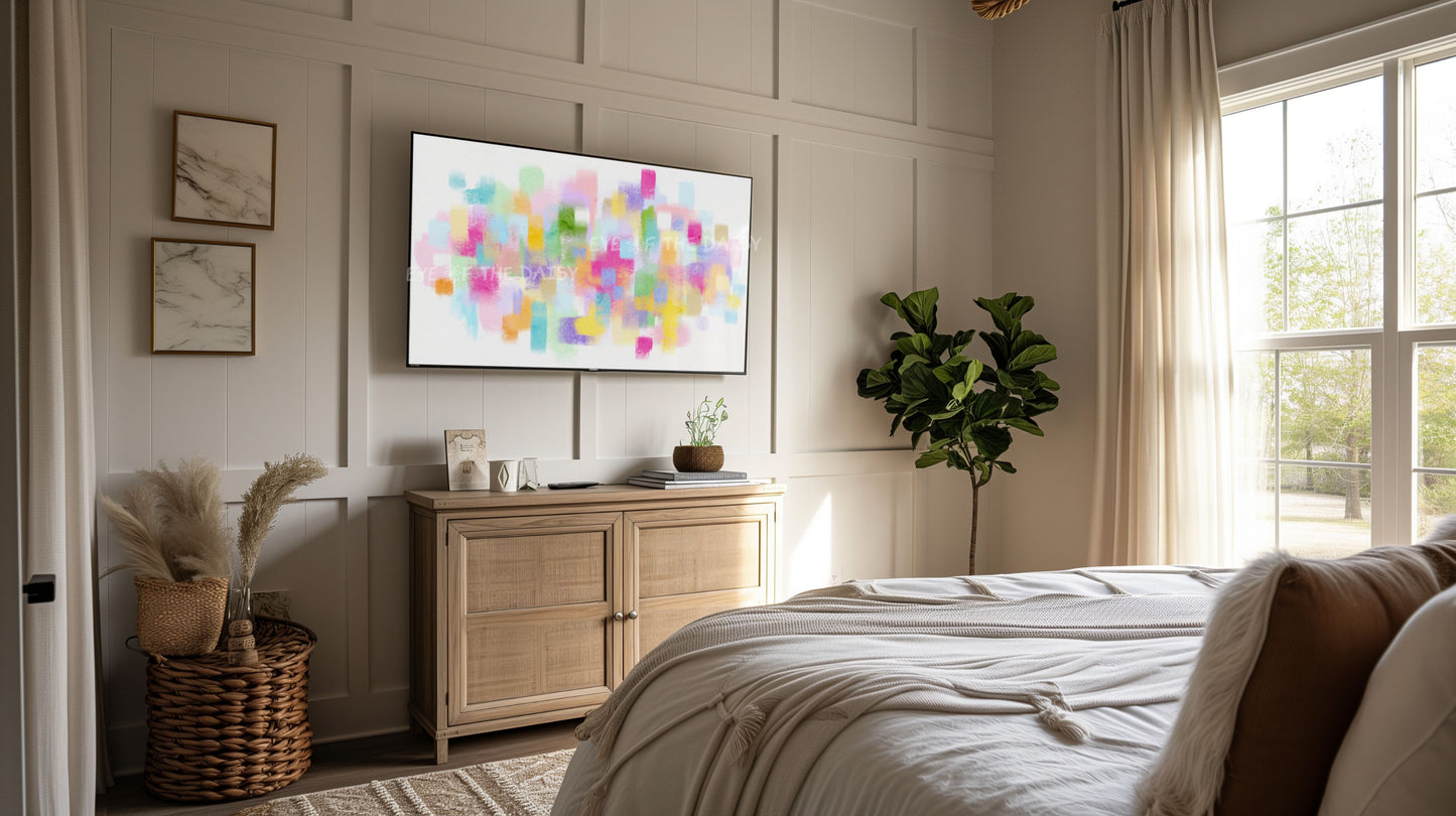 Pink Purple Green Yellow Abstract Expressionist 4K TV Art | Colourful Brushstrokes TV Art