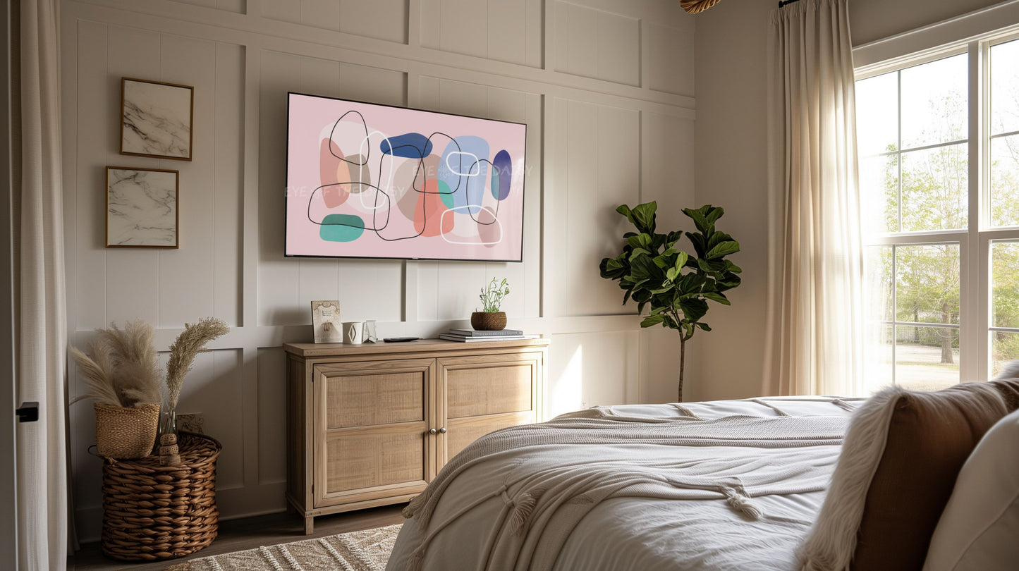 Pink Peach Blue Turquoise Abstract 4K TV Art | Contemporary Shapes Lines TV Art 4K