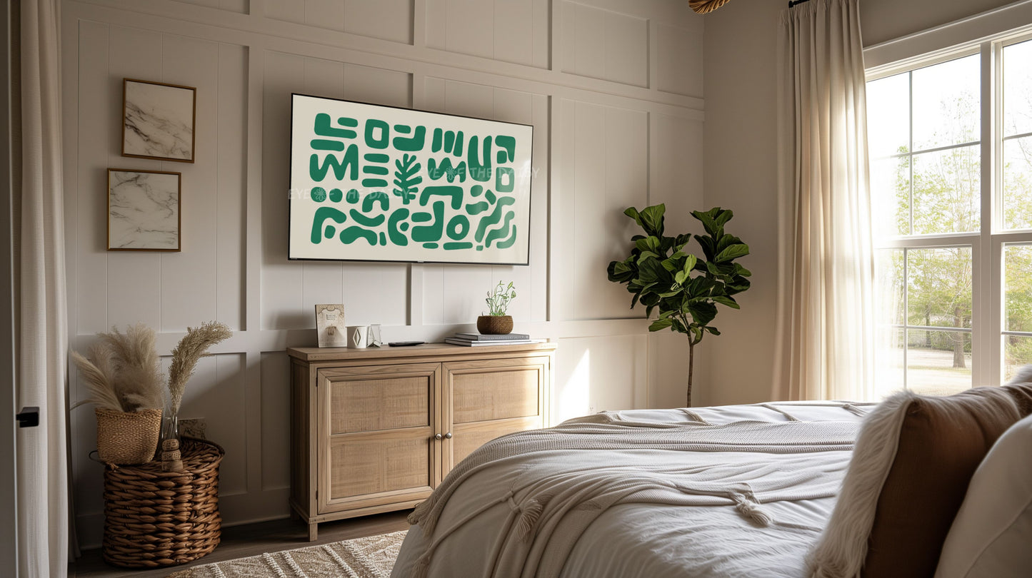 Green Contemporary Abstract 4K TV Art | Modern Organic Cut-Out Shapes Art for TV Screen