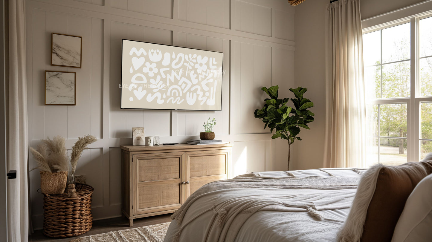 Beige White Boho Abstract Shapes 4K TV Art | Contemporary Neutral TV Art 4K