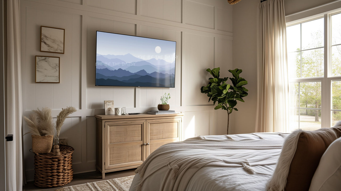 Blue Grey Tone Abstract Mountains 4K TV Art | Calming Minimal Landscape TV Art 4K