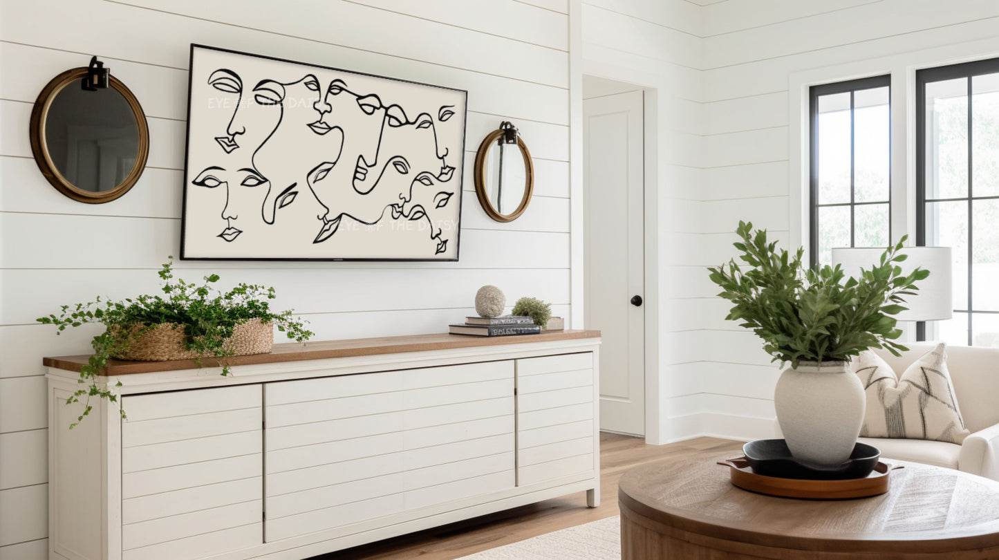 Abstract Faces 4K TV Art | Contemporary Face Line Art for TV Screen