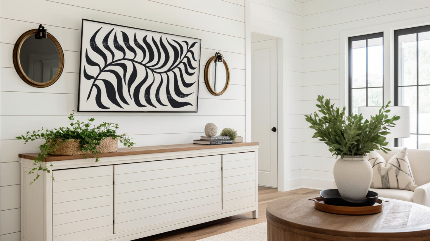 Black Beige Abstract Palm Leaf 4K TV Art | Boho Scandi Botanical TV Artwork 4K