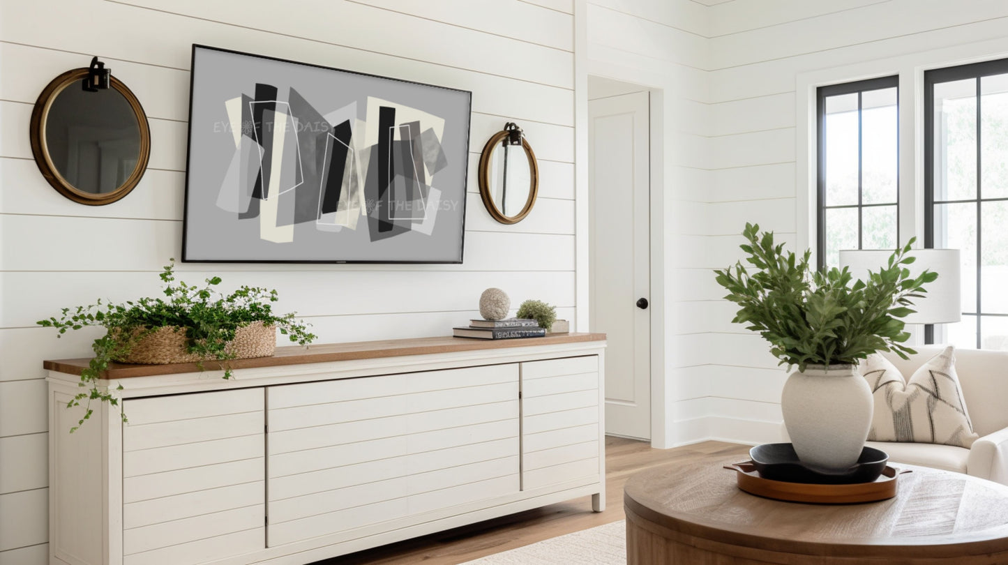 Grey Black Modern Abstract TV Art 4K | Contemporary Geometric 4K TV Art