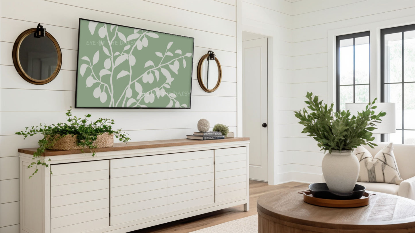 Sage Green Olive Tree 4K Art for TV Screen | Minimal Botanical TV Art 4K