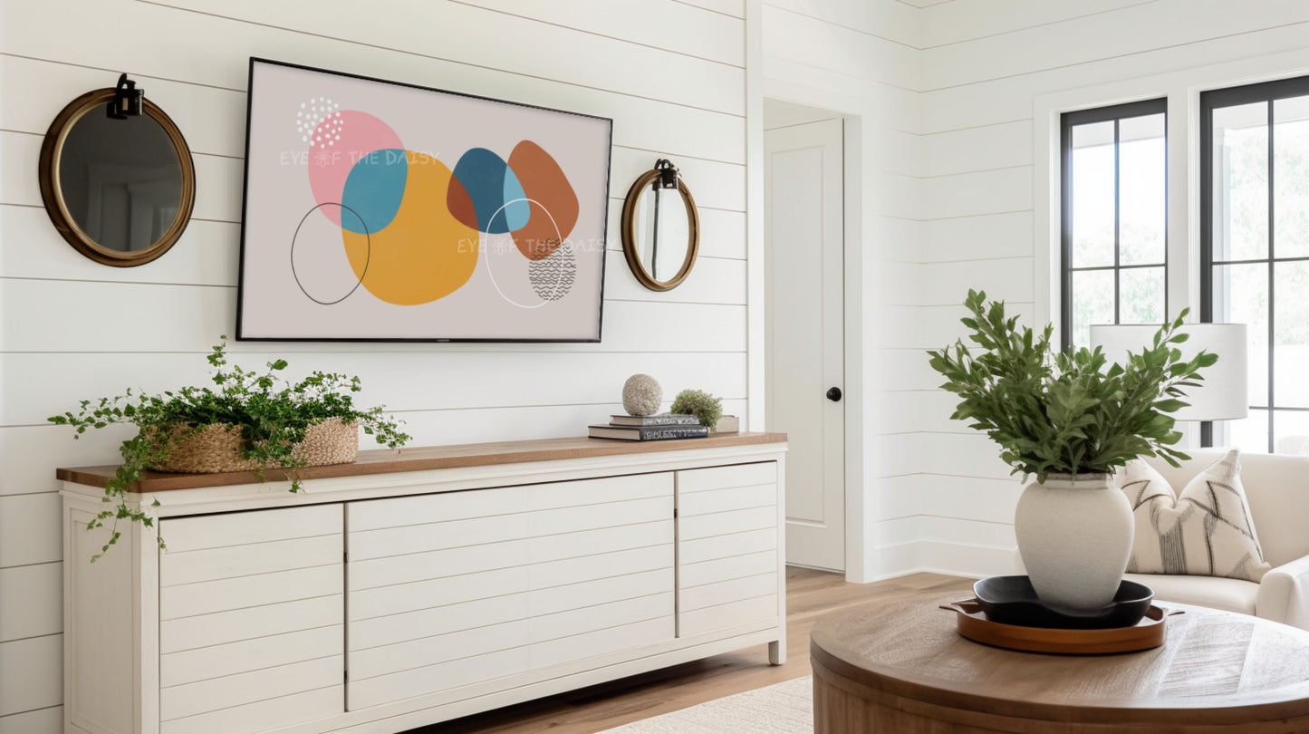 Mustard Teal Pink Contemporary Abstract 4K TV Art | Modern Art for TV Screen