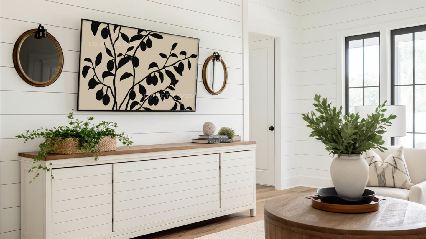 Black Beige Minimal Olive Tree TV Art 4K | Boho Abstract Botanical 4K TV Screen Art
