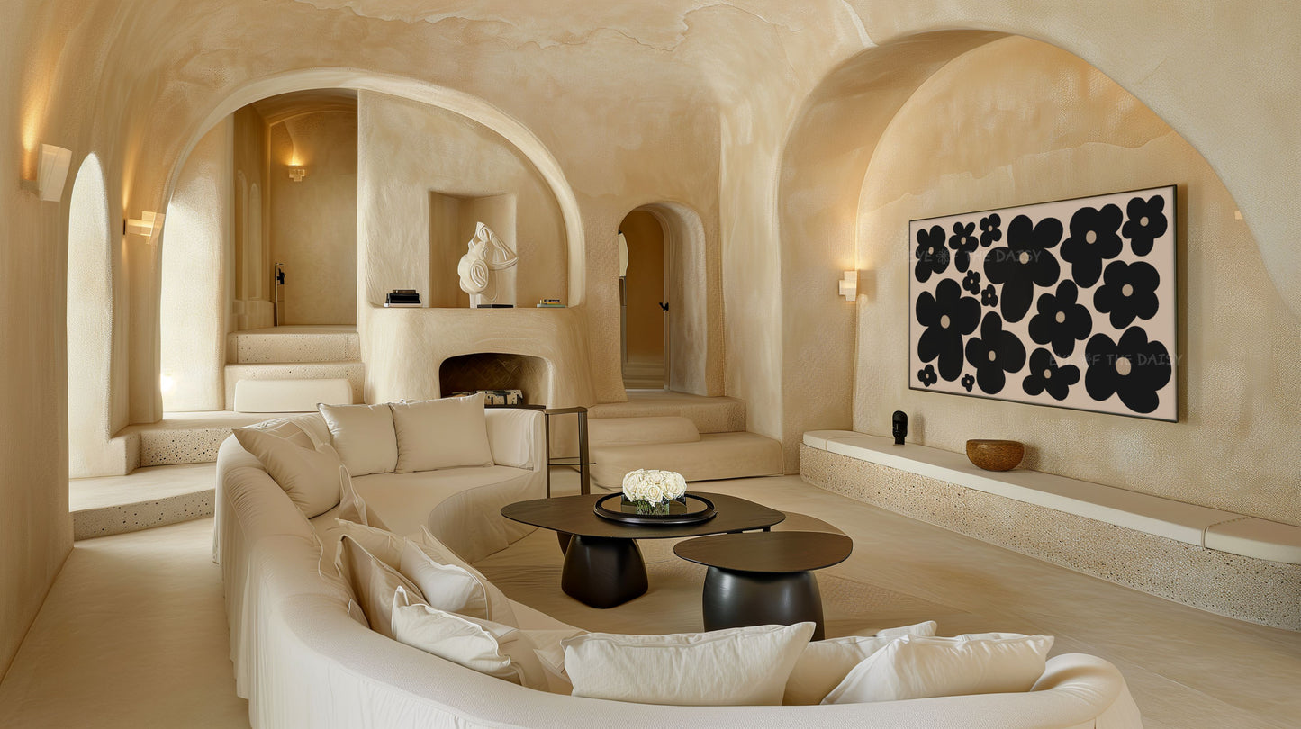 Black Abstract Flowers 4K TV Art | Neutral Boho Floral 4K Art for TV Screen