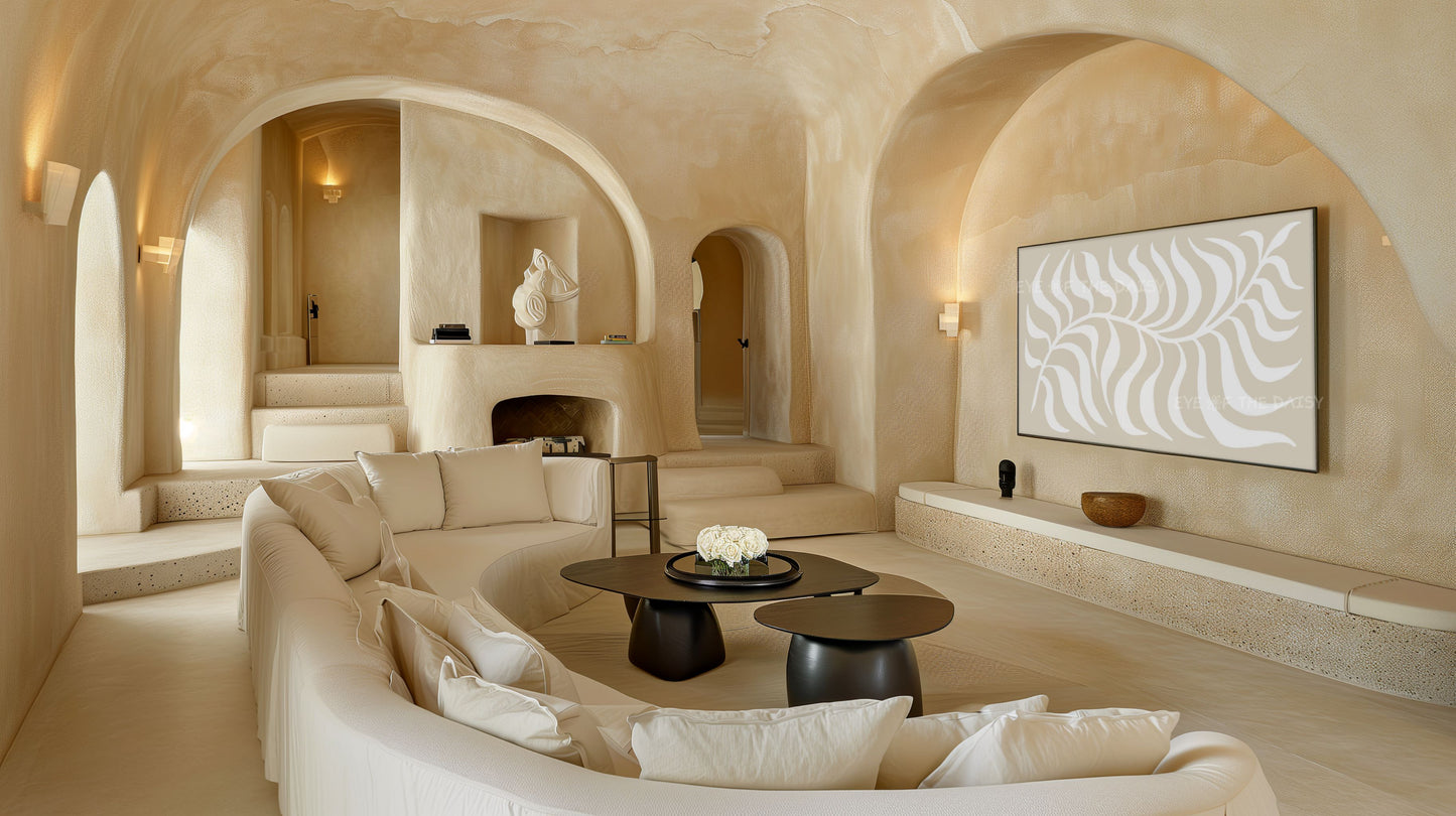 Beige White Abstract Leaf 4K TV Art | Boho Scandi Botanical Art for TV Screen 4K