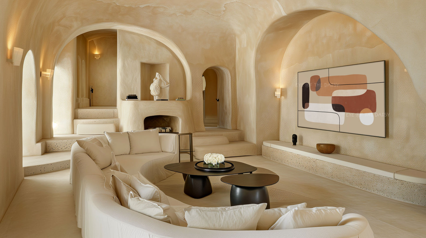 Tan Beige Geometric Abstract 4K TV Art | Earth Tone Mid Century Modern Art for TV Screen