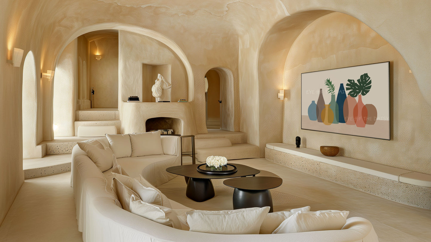 Earth Tone Boho Vases 4K TV Art | Modern Bohemian Plants in Pots Art for TV Screen