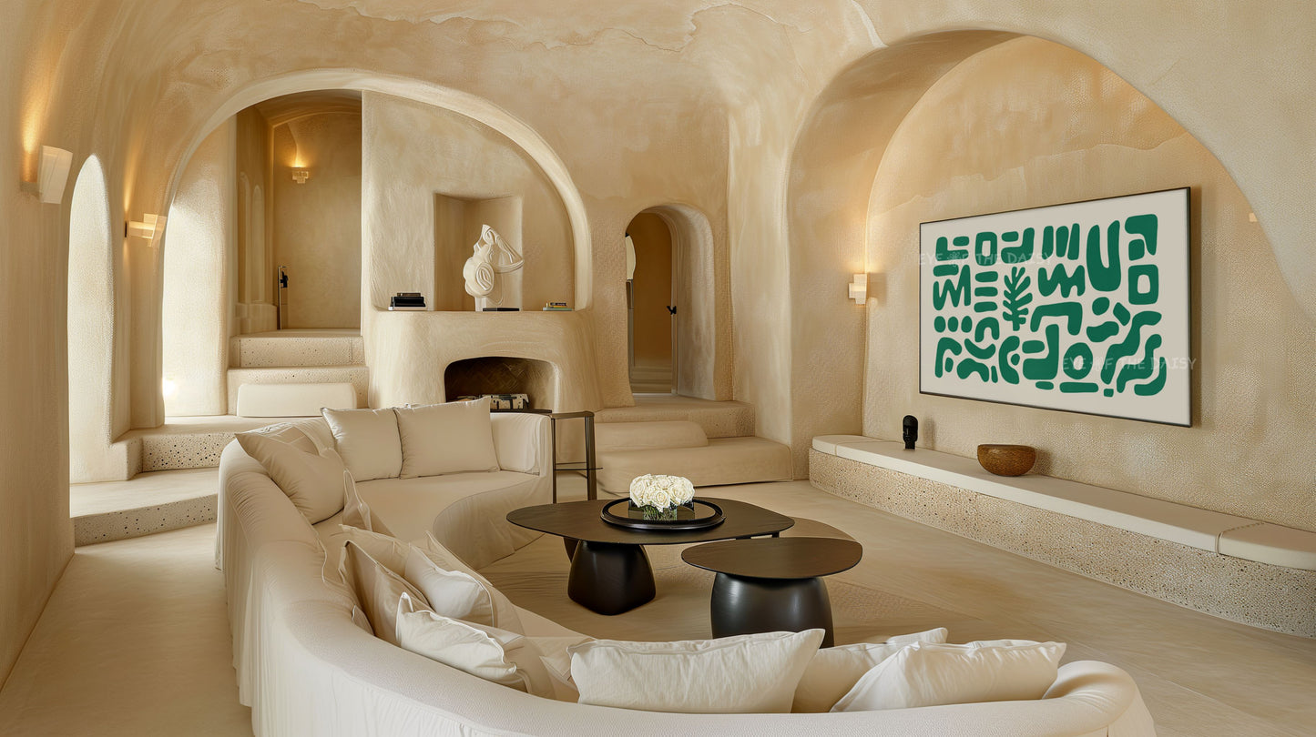 Green Contemporary Abstract 4K TV Art | Modern Organic Cut-Out Shapes Art for TV Screen