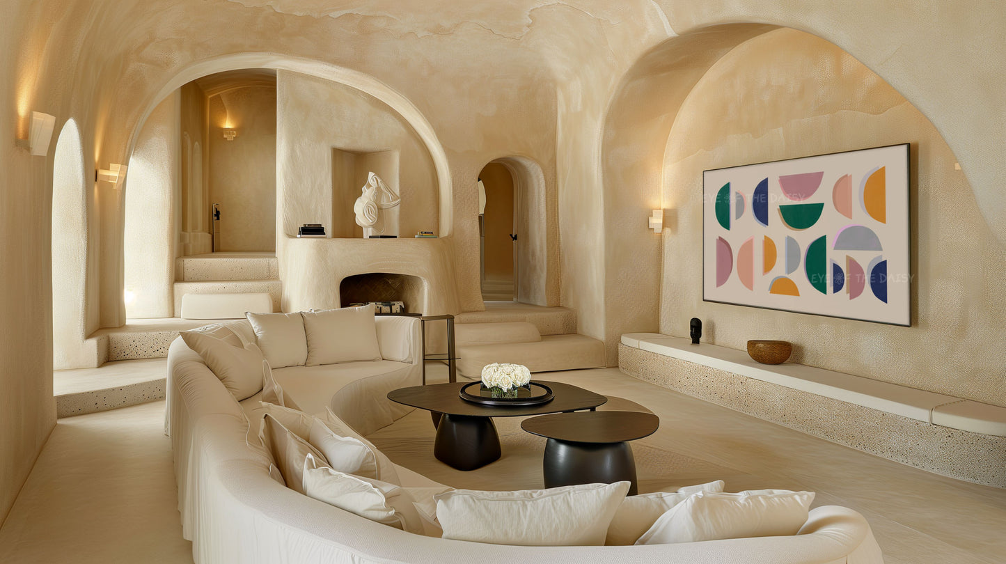 Mid Century Modern Semi-Circles 4K TV Art | Green Mustard Blush Pink Abstract TV Art 4K