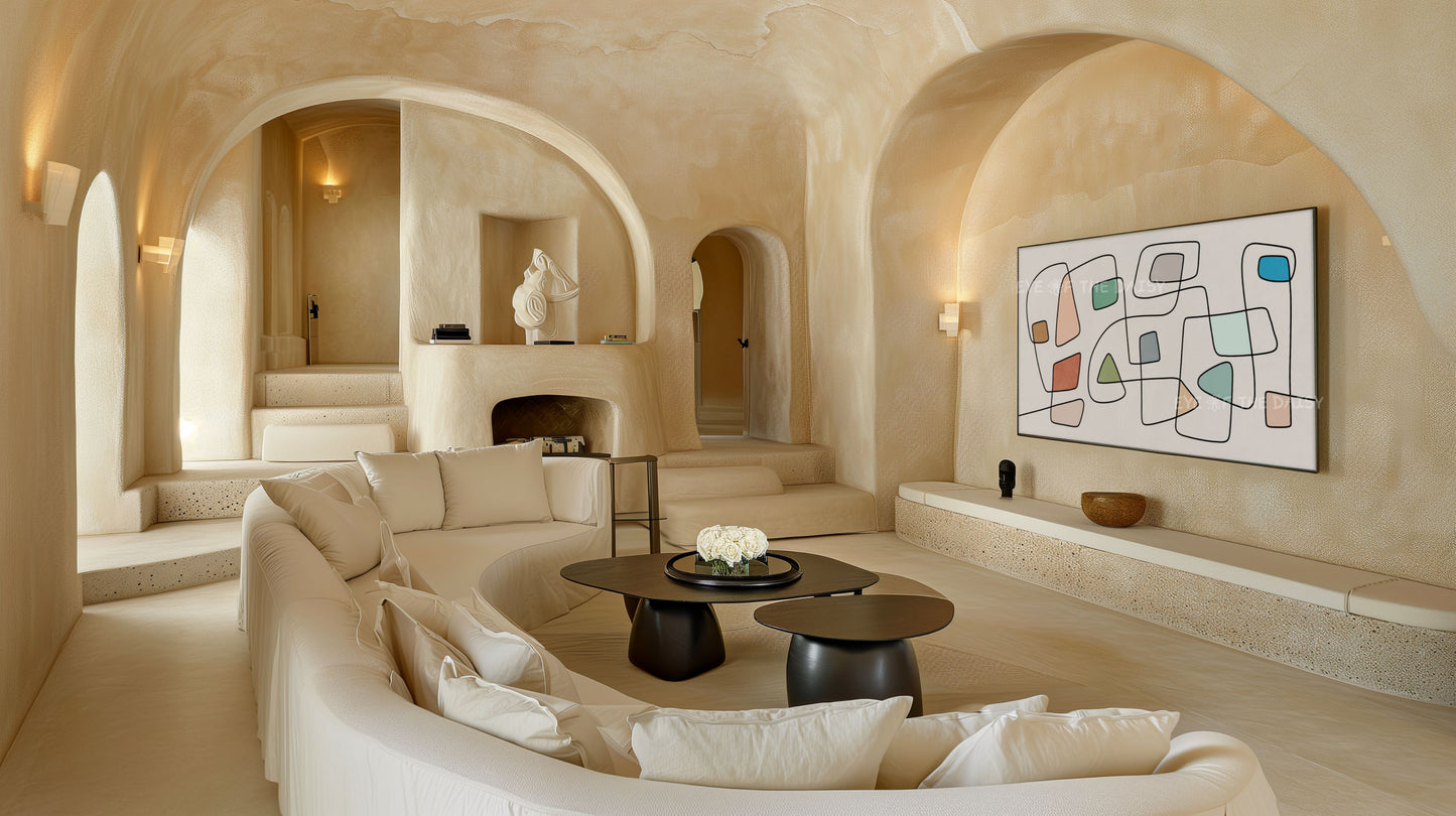 Mid Century Modern Abstract Line 4K TV Art | Terracotta Mint Green Minimal 4K TV Art