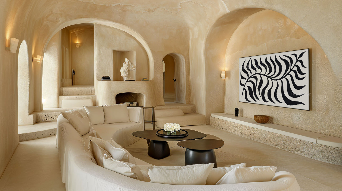 Black Beige Abstract Palm Leaf 4K TV Art | Boho Scandi Botanical TV Artwork 4K