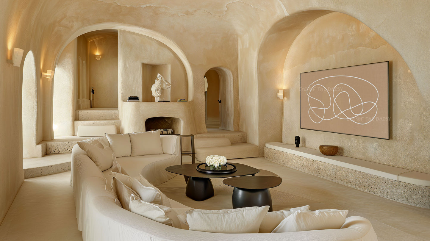 White Beige Boho Line Art 4K TV Art | Tan Minimal Abstract Scribble TV Artwork 4K