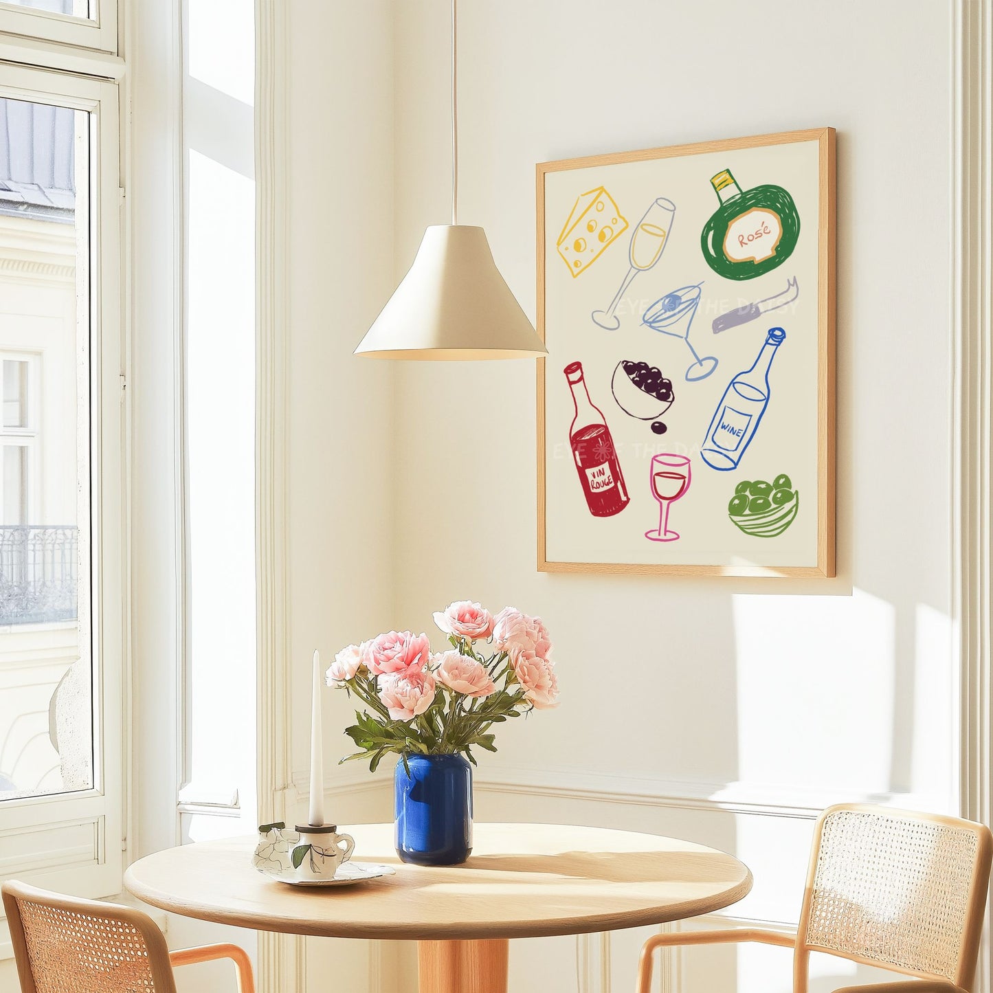 Trendy cocktail wall art – colourful hand-sketched digital download, printable poster for cosy corner or home bar decor