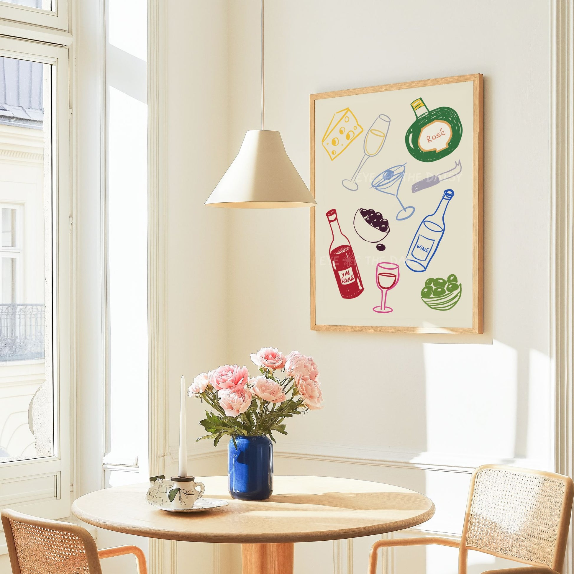 Trendy cocktail wall art – colourful hand-sketched digital download, printable poster for cosy corner or home bar decor