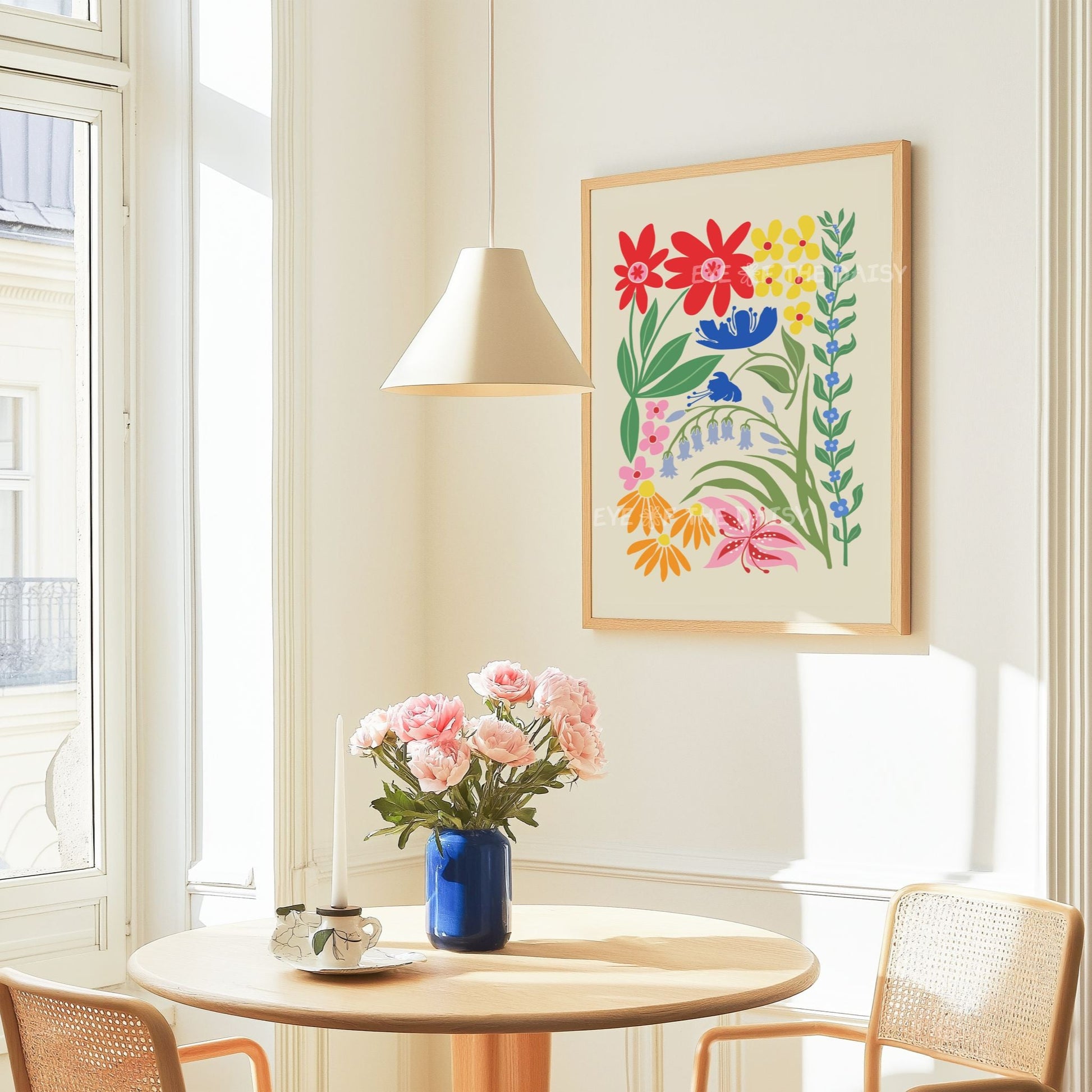 Colorful modern floral artwork printable poster, perfect for modern trendy apartment decor