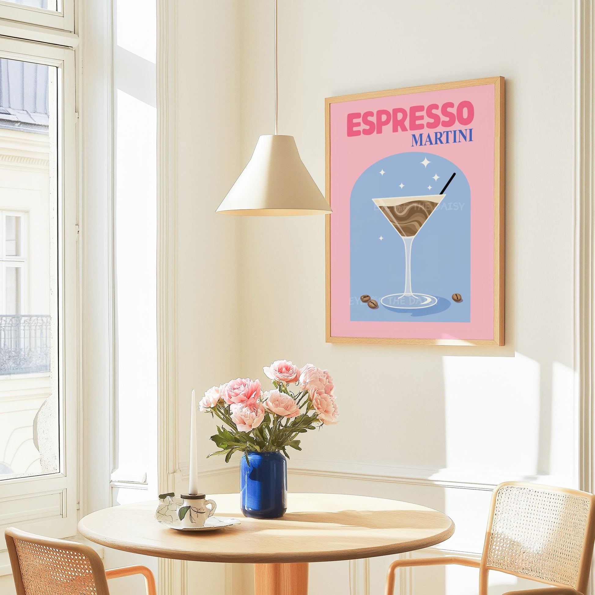 Printable Espresso Martini drink poster for student apartment or dorm bar, digital download cocktail art for trendy apartment decor