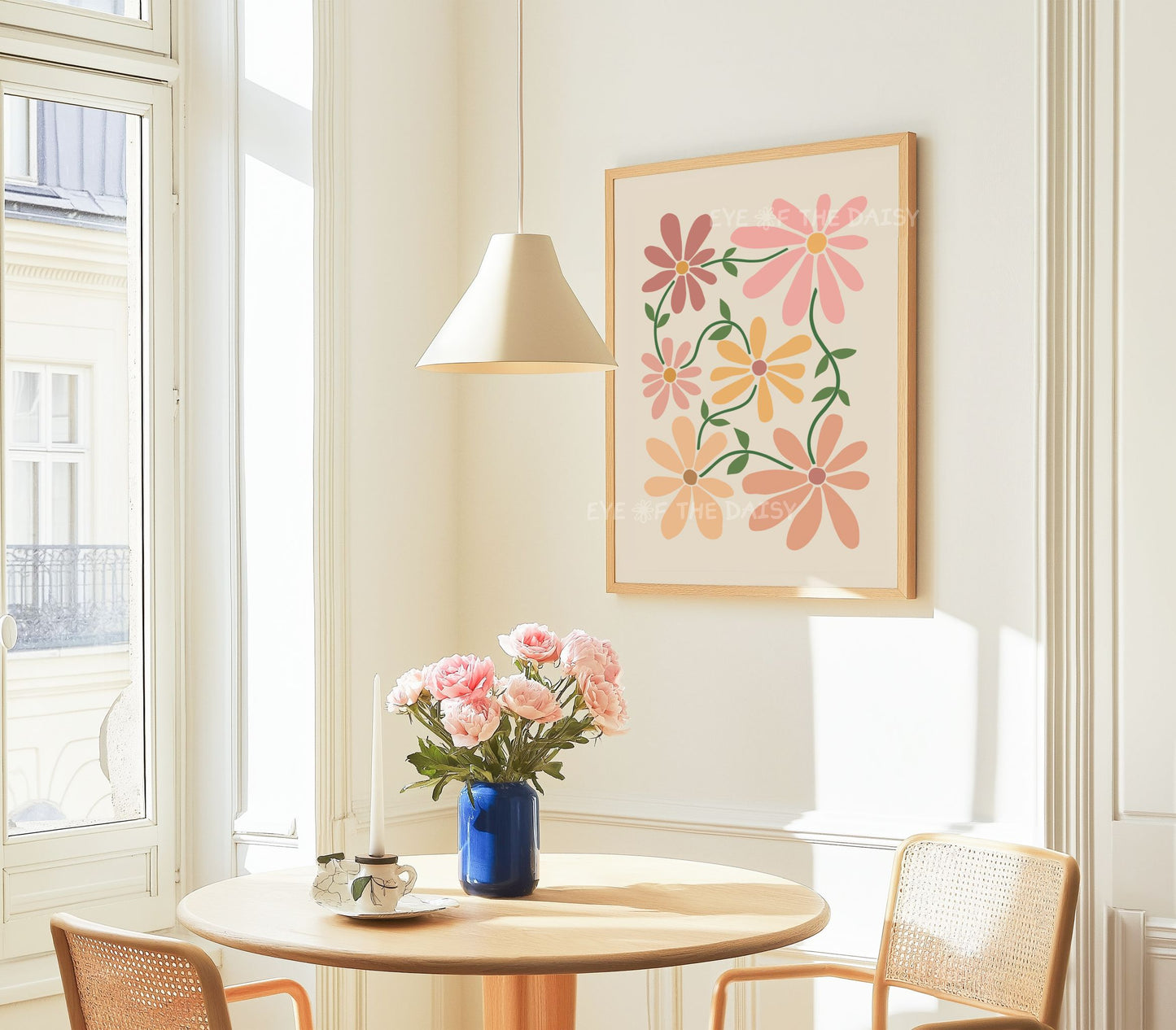 Minimalist botanical poster – beige floral cut-out printable wall art for dorm room or college bedroom in neutral boho style