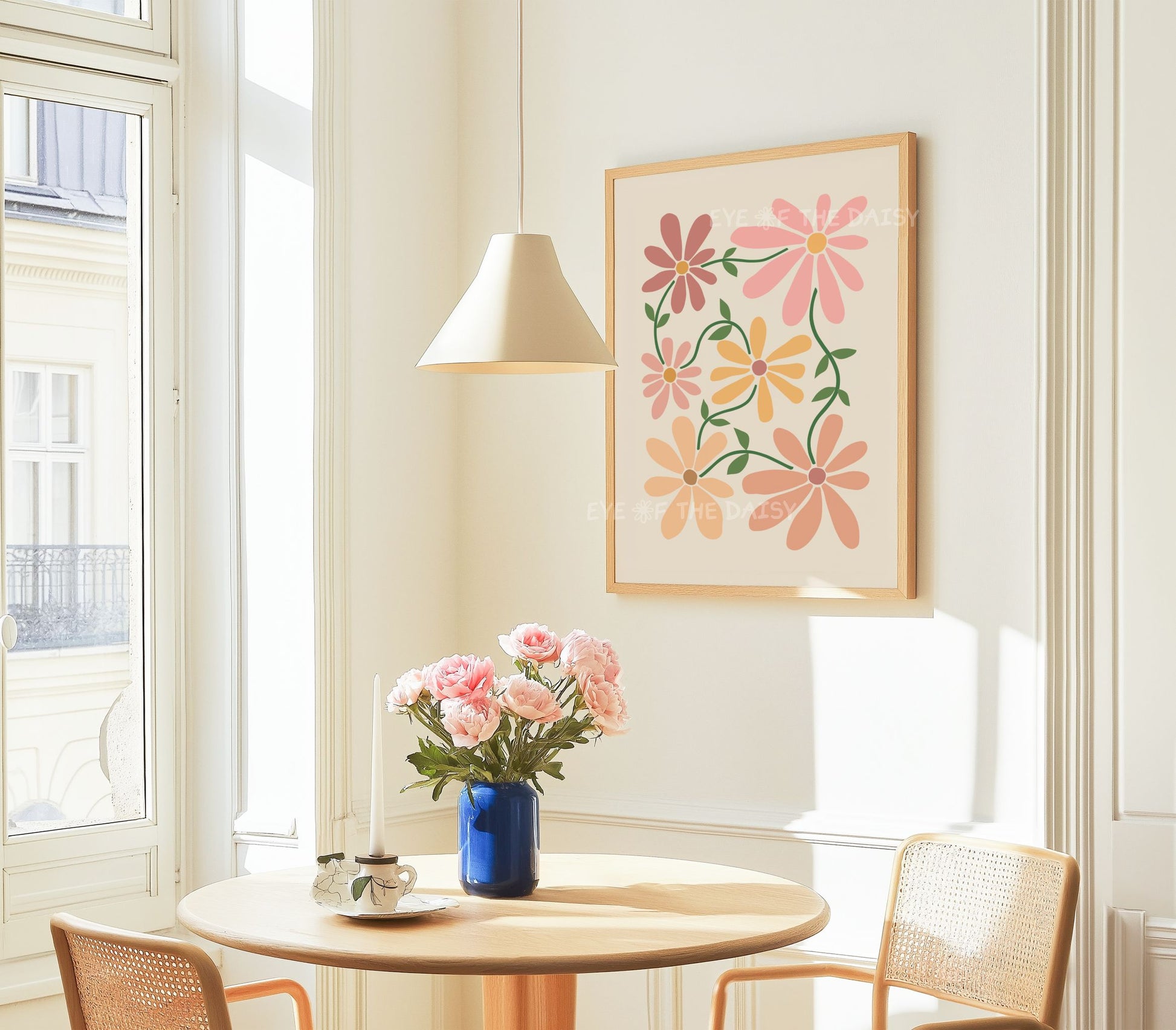 Minimalist botanical poster – beige floral cut-out printable wall art for dorm room or college bedroom in neutral boho style