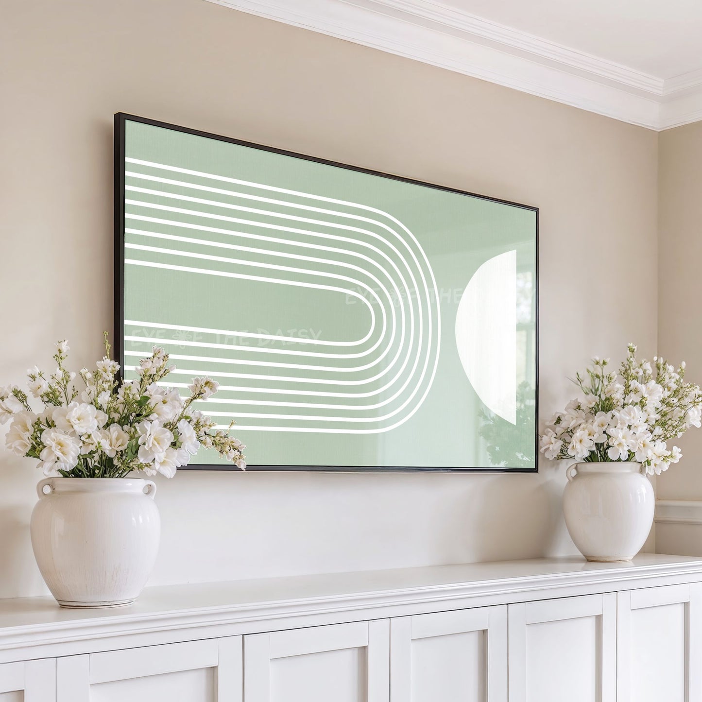 Sage Green Mid Century Modern 4K TV Art | Sage Green Minimal Arch Art for TV Screen
