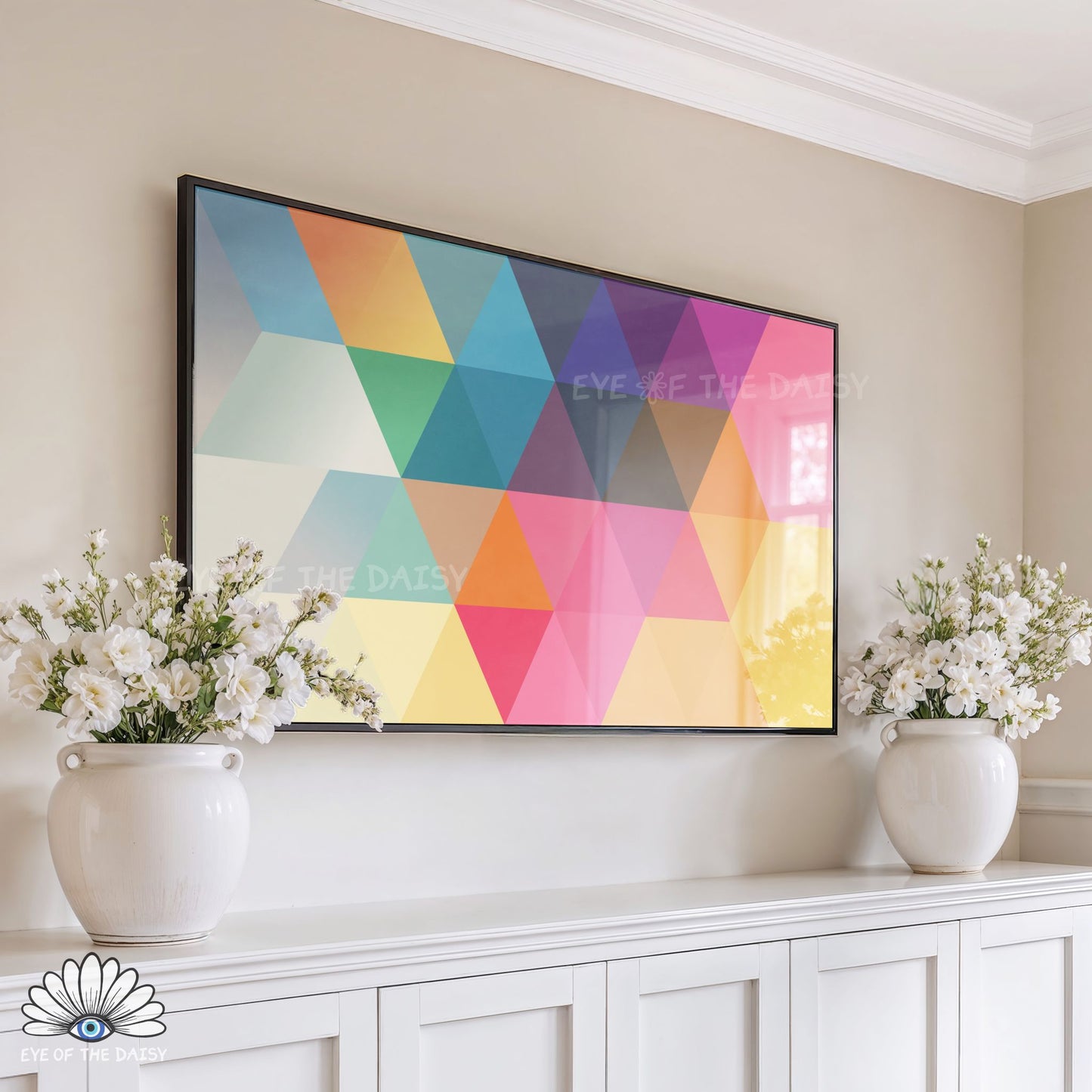 Bright retro geometric abstract mid century modern artwork designed for 4K TV display and Frame TV screensaver
