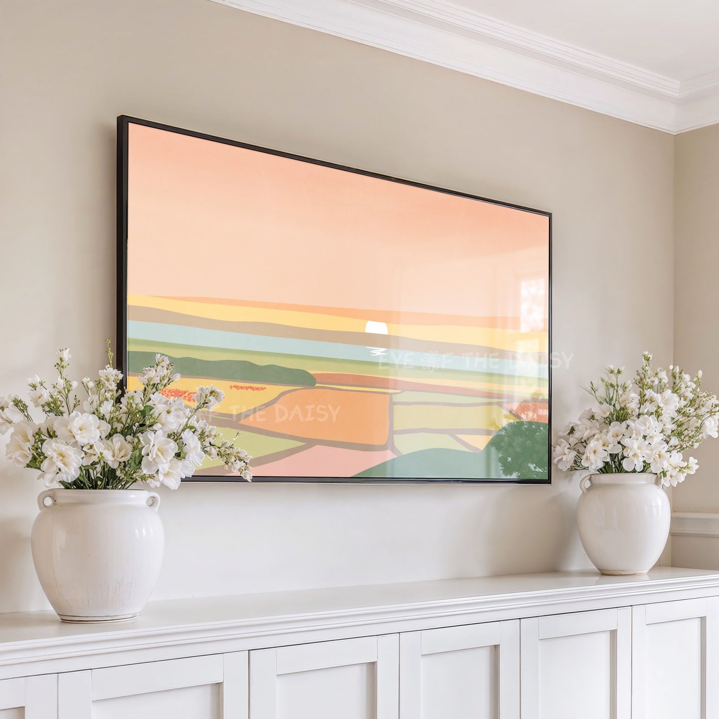 Warm Tone Abstract Landscape 4K TV Art | Minimal Poppy Flower Fields Sea Sky TV Art 4K