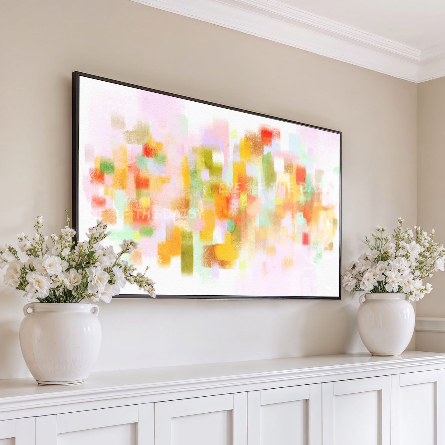 Pink Orange Green Yellow Abstract Expressionist 4K TV Art | Vibrant Brushstrokes TV Art