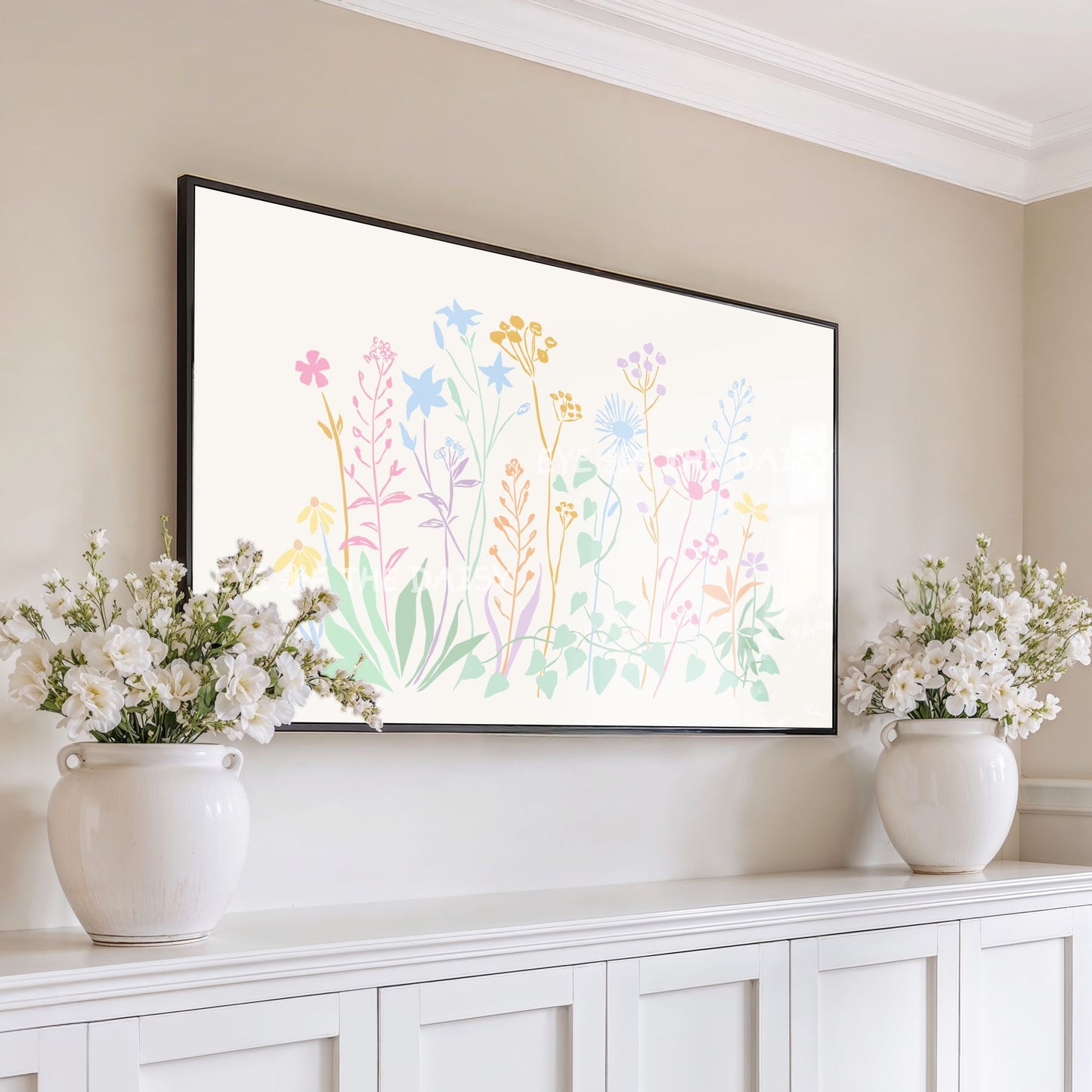 Pastel Floral Sketch 4K TV Art | Colourful Flowers Botanical 4K Art for TV Screen