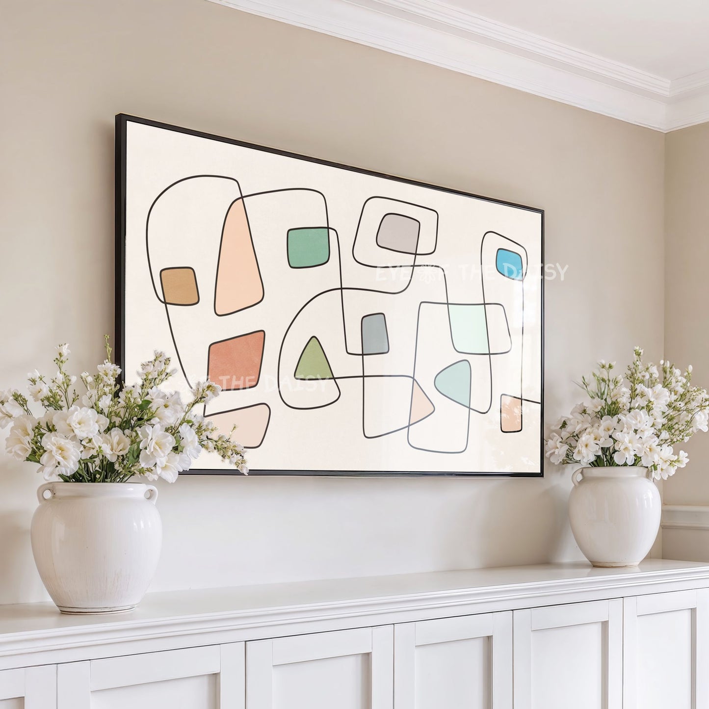Mid Century Modern Abstract Line 4K TV Art | Terracotta Mint Green Minimal 4K TV Art